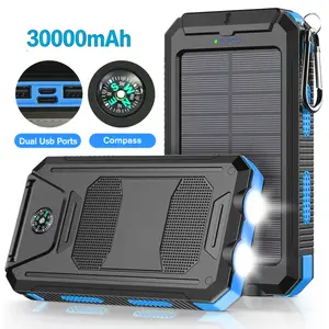 30000mAh Solar Power Bank, Waterproof Portable Charger with Type-C 3 Outputs & LED Flashlight, External Backup Battery Pack for All Cell Phones, Ideal for Camping Travel Outdoor Trips