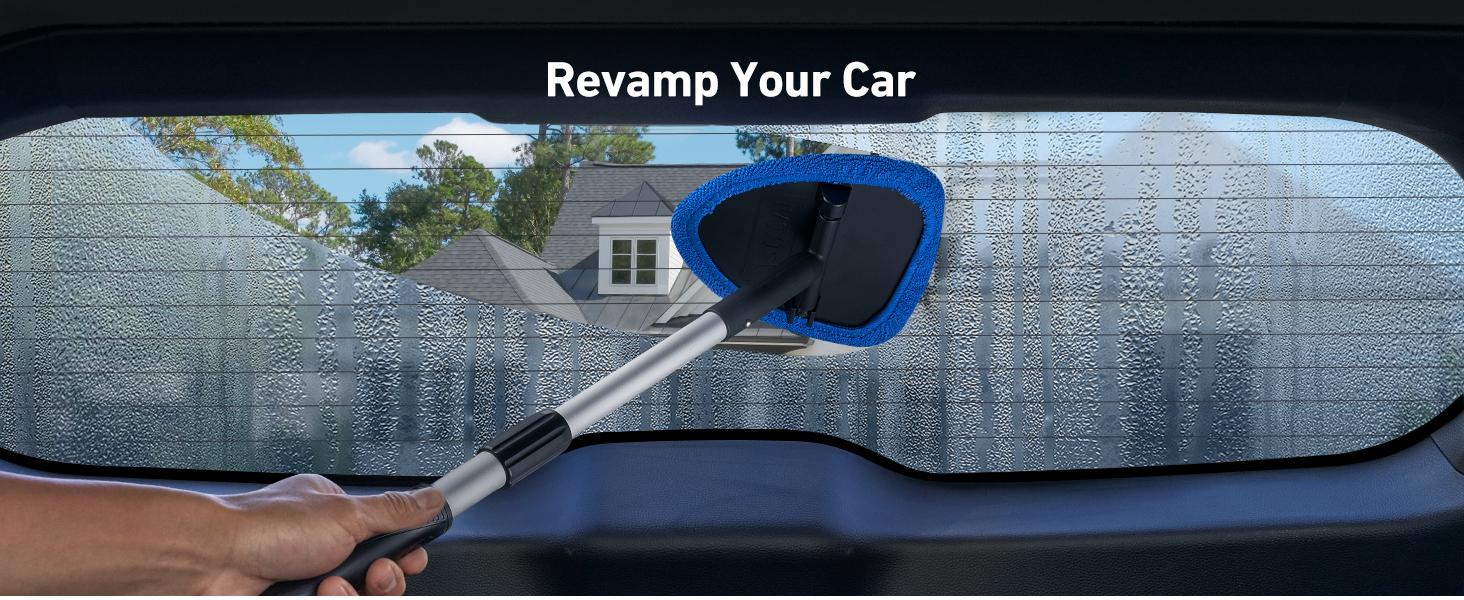 【Spring Glow Up】AstroAI Car Windshield Cleaner Tool, Window Cleaning Kit with 39in Car Mirror Squeegee, 4 Reusable Microfiber Pads and Extendable Handle, Blue