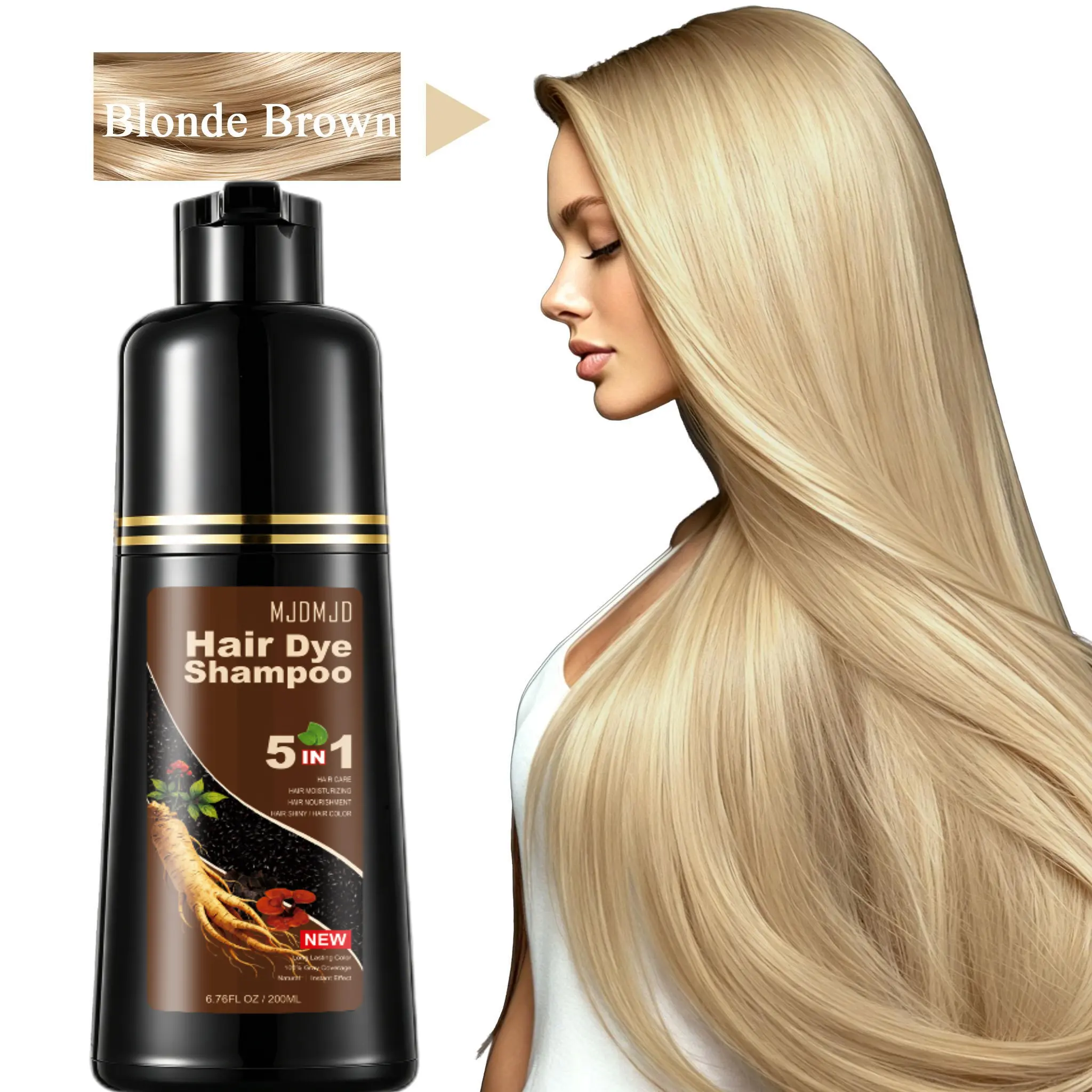 Fast-Acting Golden Brown Hair Dye Shampoo 5 in 1 for Hair Coverage, Nourishing Hair Color Wash for Both Men & Women, Rich Brown Shade Develops in 10–15 Mins, Long-Lasting Vibrant Color & Damage Repair Hair Treatment, 200ml
