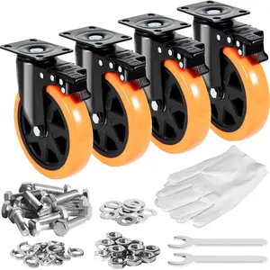 VEVOR Caster Wheels,  6-inch Swivel Plate Casters, Set of 4, with Security A/B Locking No Noise PVC Wheels, Heavy Duty 700 lbs Load Capacity Per Caster, Non-Marking Wheels for Cart Furniture Workbench