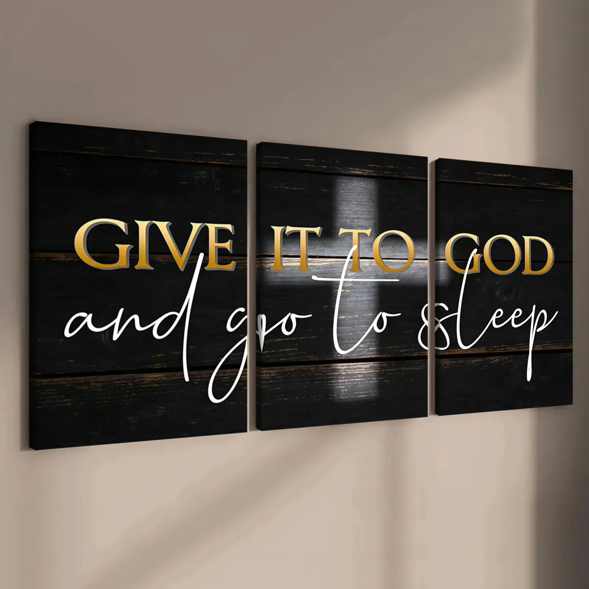 3-count wooden frame canvas, American retro wood grain faith slogan art poster, living room decoration art, Decorative Artwork, suitable for corridor, office, bedroom decoration, waterproof printing, Wall Art Decor