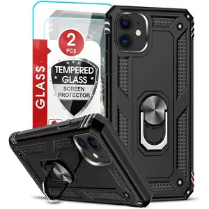Entronix iPhone 11 Case - Guard Ring Holder & 2 Clear Screen Protectors Magnetic Metal