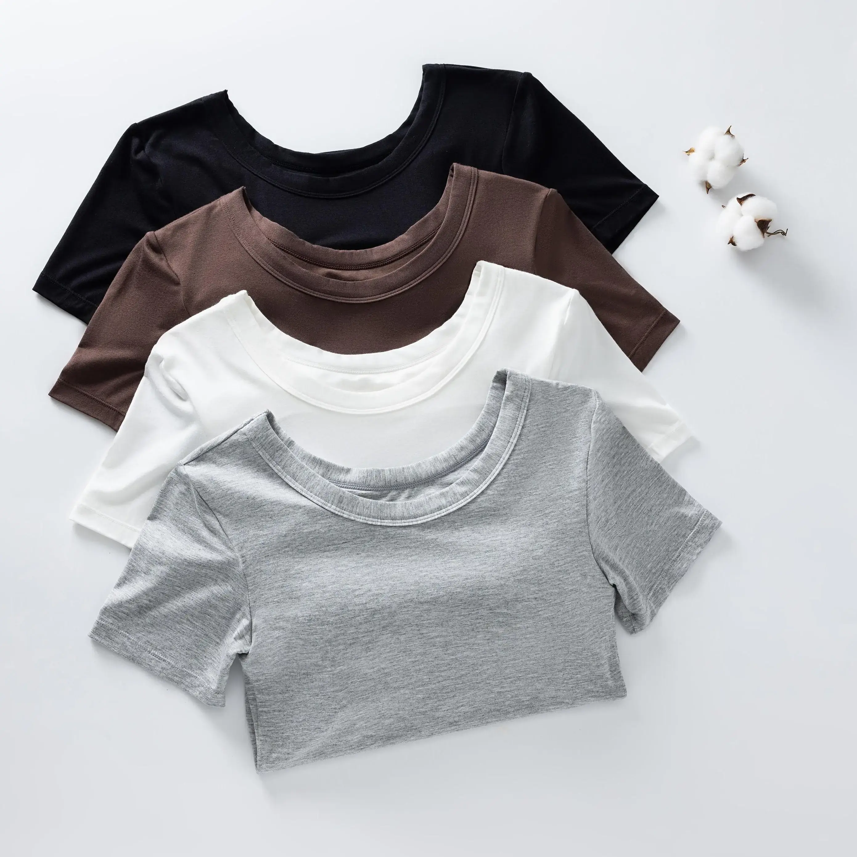 EssElegance Women's Built in Bra T Shirt | Short Sleeve Crew Neck Top with Shelf Bra | Wireless Seamless Slim Fit Tee | Buttery Soft Bra Free Basic Top | Minimalist Clean Girl Aesthetic | Breathable Summer Essential Multi Color