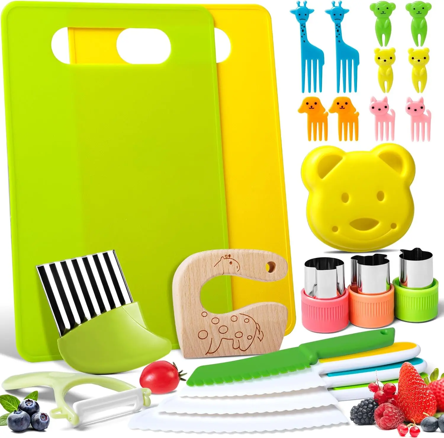 19 Pcs Kids Cooking Set for Real Cooking, Montessori Kitchen Tools for Toddlers, Safe Plastic Knife Set & Vegetable Cutters, Toddler Cooking Toys Gift for Boys & Girls, Christmas Kitchen Play Set