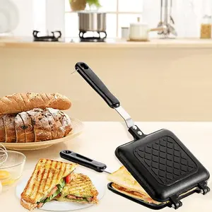 Sandwich Grid Pan, Suitable for induction cooktops and gas stoves, Perfect for home kitchens and gatherings.