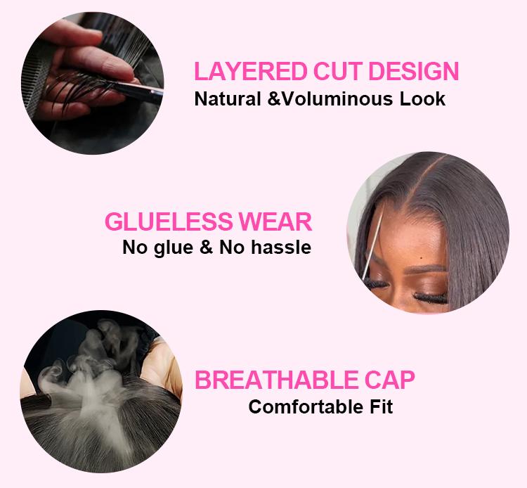 CurlyMe Layered Cut Black to Brown Ombre Yaki Straight & Straight Wear Go Glueless Wig Human Hair Pre-plucked Natural Hairline