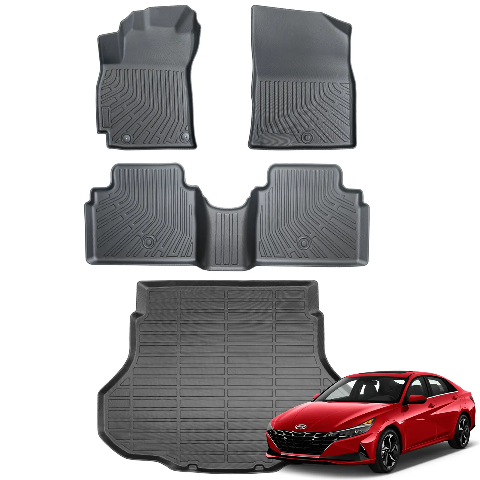 Canvcle All Weather Car Interior Kit Set - Curved TPE Car Floor Mats & Cargo Liner, 3D Screening Tech, Anti-Slip, Scratch-Resistant, Eco-Friendly, Durable, Odor Resistant for 2021-2026 Elantra & Elantra N Gas Model, 3D Fit No Trim