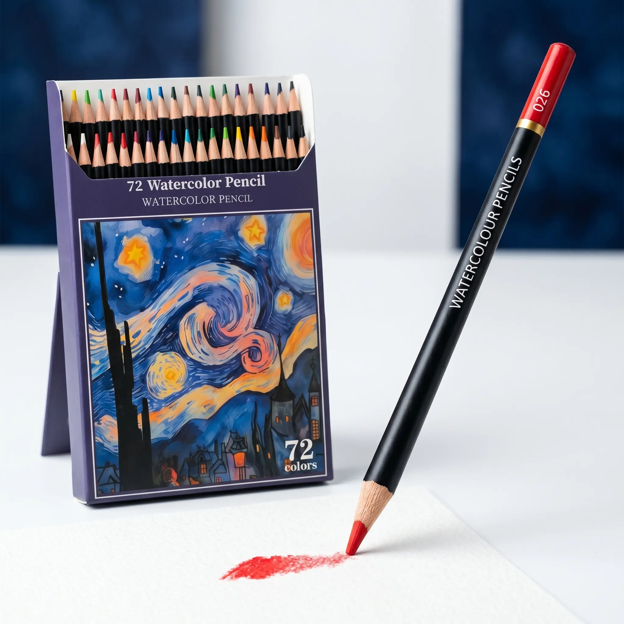 72-Color Professional Water-Soluble Watercolor Pencils with Brush - Blends Well Wet or Dry - Ideal for Adult Coloring Books (Office Stationery Writing Tool)