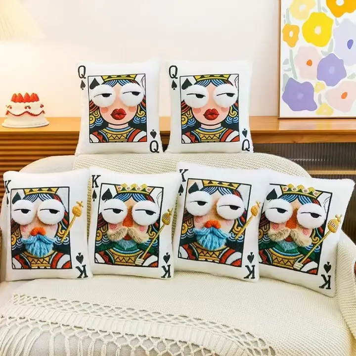 Funny King Of Spades Stuffed Plush Pillow - 35x45cm Soft Fuzzy Playing Card Soft Cushions with 3D Eyes, Beard for Room Decor All Seasons