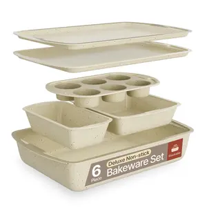 Bakken Swiss - Bakeware Set - 6 Pieces - Luxury Stackable Non-Stick Pans for Professional and Home Kitchens - Carbon Steel, White Stone Coating