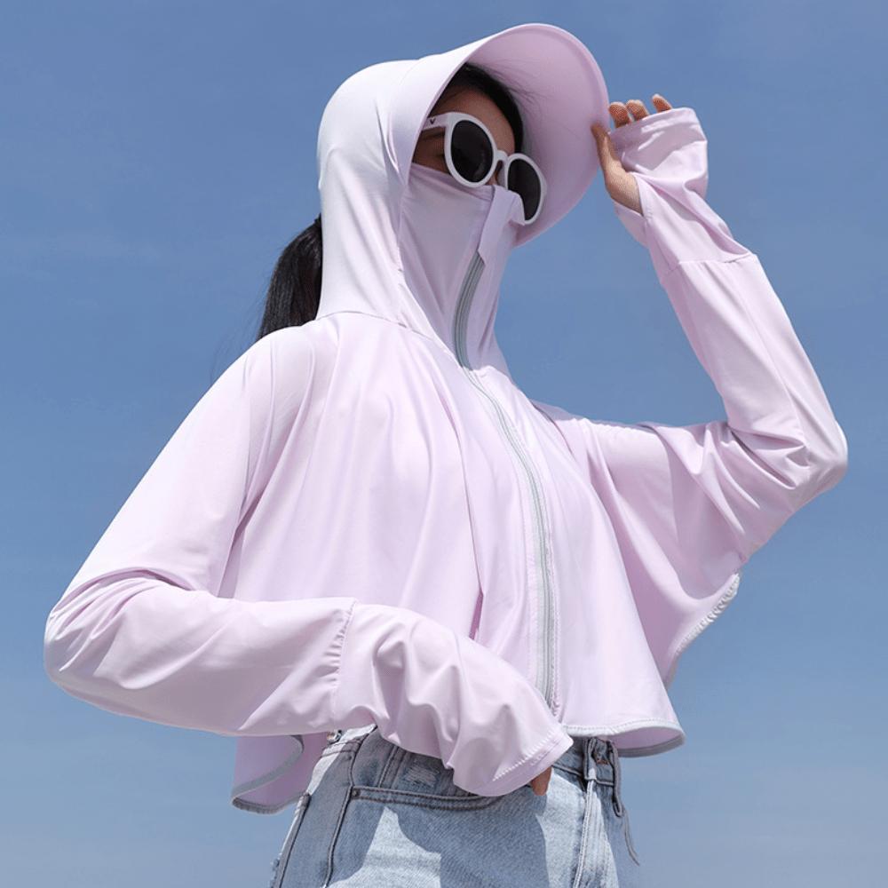 Women's sun protection hoodie, women's jacket summer sun protection clothing, outdoor hiking and cycling jacket, UV protection top, outdoor hooded mask, hooded breathable zipper jacket