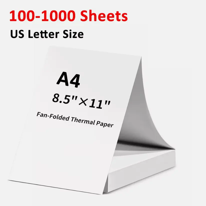Thermal Printer Paper, 100-1000 Sheets, 8.5"x11" US Letter Size, Standard Fit for Brochures, Enhanced Functionality & Versatility for Office Stationery Needs