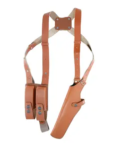 ALIS453 Leather Vertical Shoulder Holster with Double Magazine Pouch Soft Fabric Interior Lining Beretta CZ 75 Ruger Sig Sauer Springfield up to 5" RH