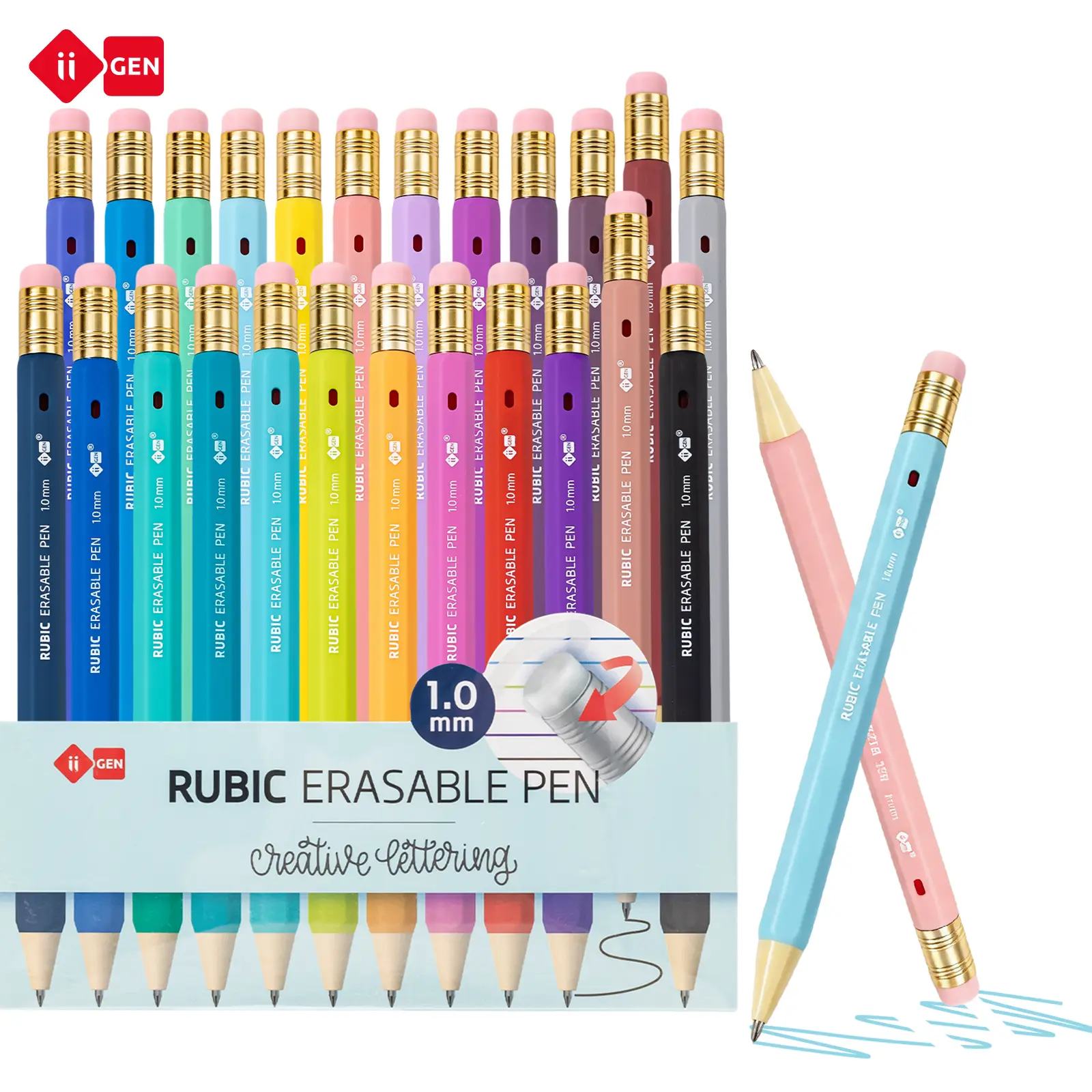iiGEN x Creative Lettering 1.0mm Bold Point Erasable Gel Pen Multiple Sets - Single Tip Pens & Refills, Quick-Dry, Smooth-Writing, Smudge-Free Ink, 12/24 Colors, Back-to-School Office Stationery for Journaling, Backtoschoolshopping