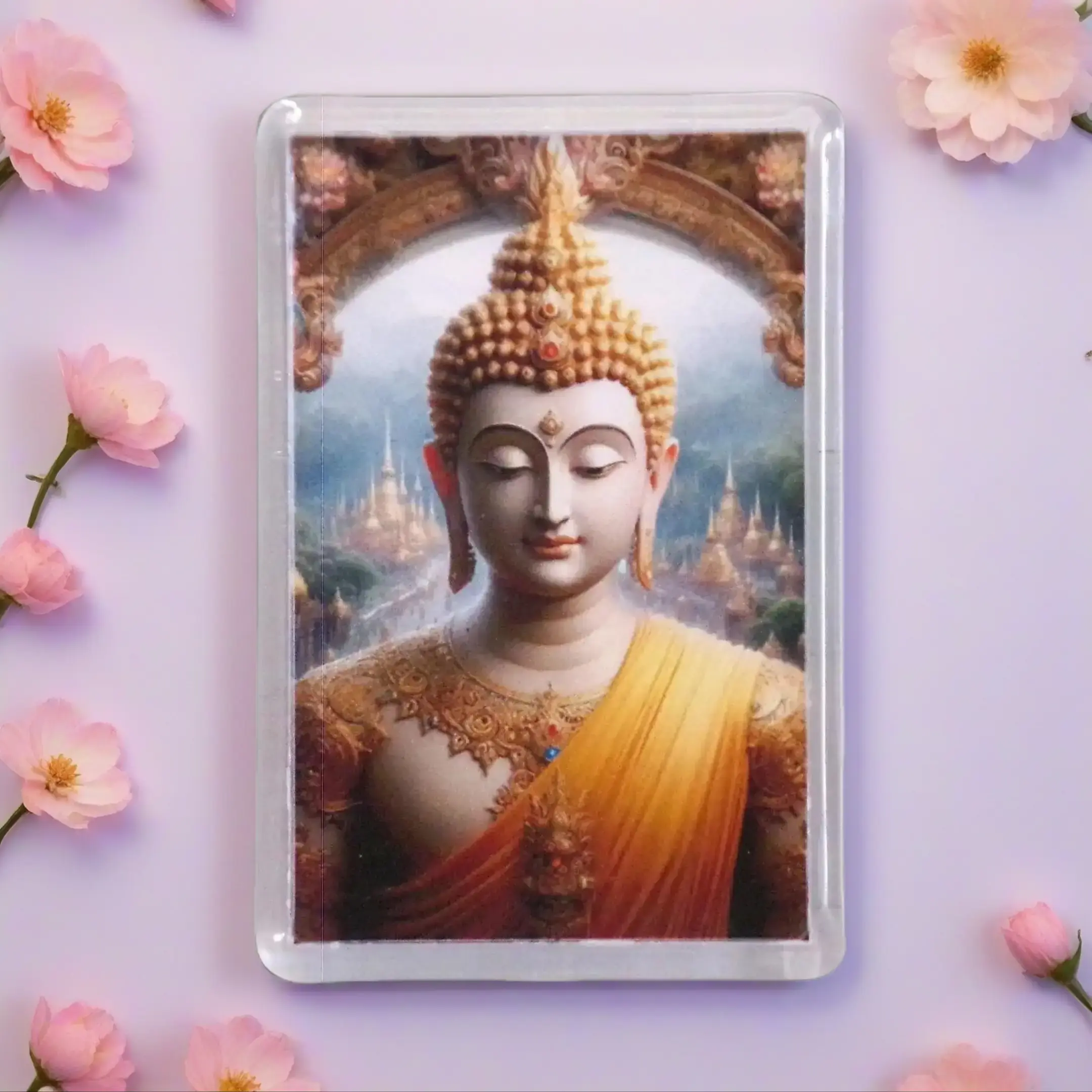 Lord Buddha Acrylic Fridge Magnet 3.03 x 2 in Hand-Crafted High-Quality Print for Kitchen School Office Spiritual Enlightenment Gift Meditation Vibrant Details Timeless Buddhist Imagery