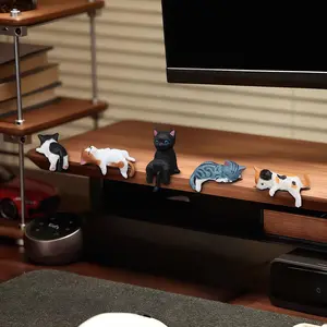 Mini Cute Cat Desk Figurines Set of 5 Resin Multi Pose Kitty Ornaments Cute Cartoon Style Desk Companions for Home Offices Cubicles Computer Monitors, Car Screens, Desks