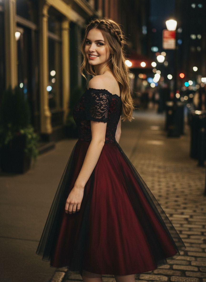 1950S OFF SHOULDER LACE SWING DRESS Formal Womenswear