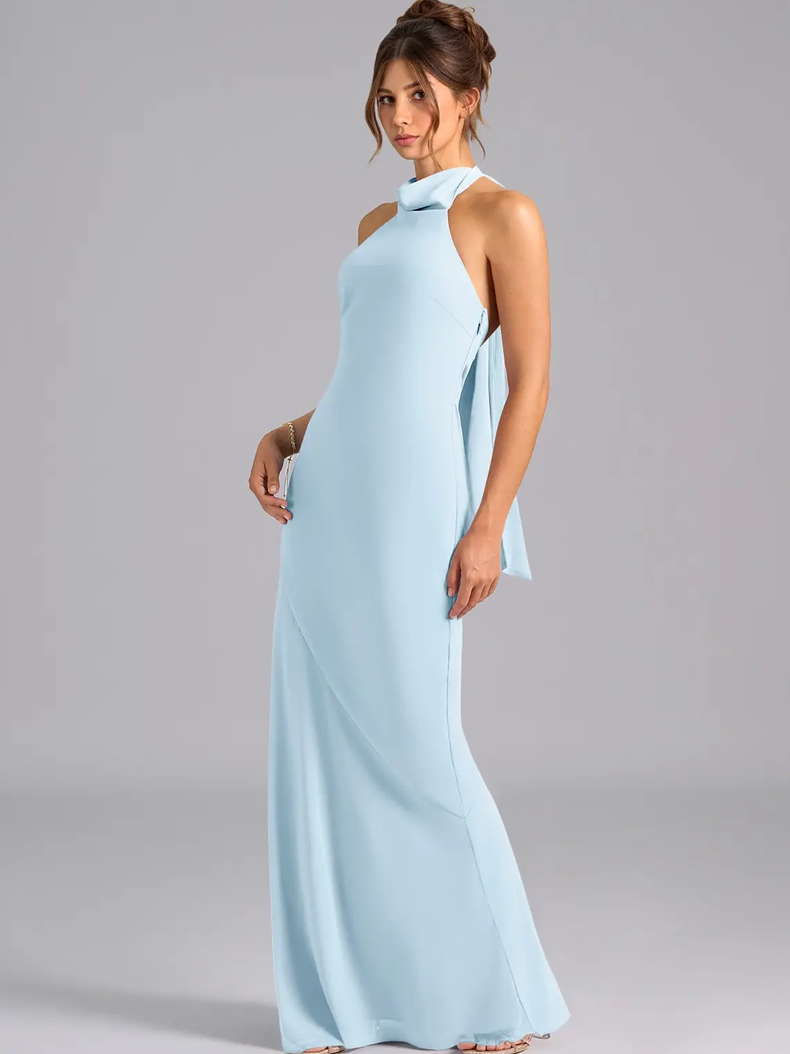 AZAZIE Women's Velli Sleeveless Mermaid High-Neck Halter Bow Formal Wear, Lady's Bridesmaid Dress for Wedding Guest, Party Events