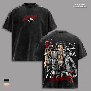Kenpachi Zaraki Bleach T-Shirt, Vintage Washed Oversized Anime Graphic Tee, Dark Streetwear Aesthetic, Heavyweight Cotton Shirt, Acid Wash Unisex Apparel, Gift for Bleach Fans