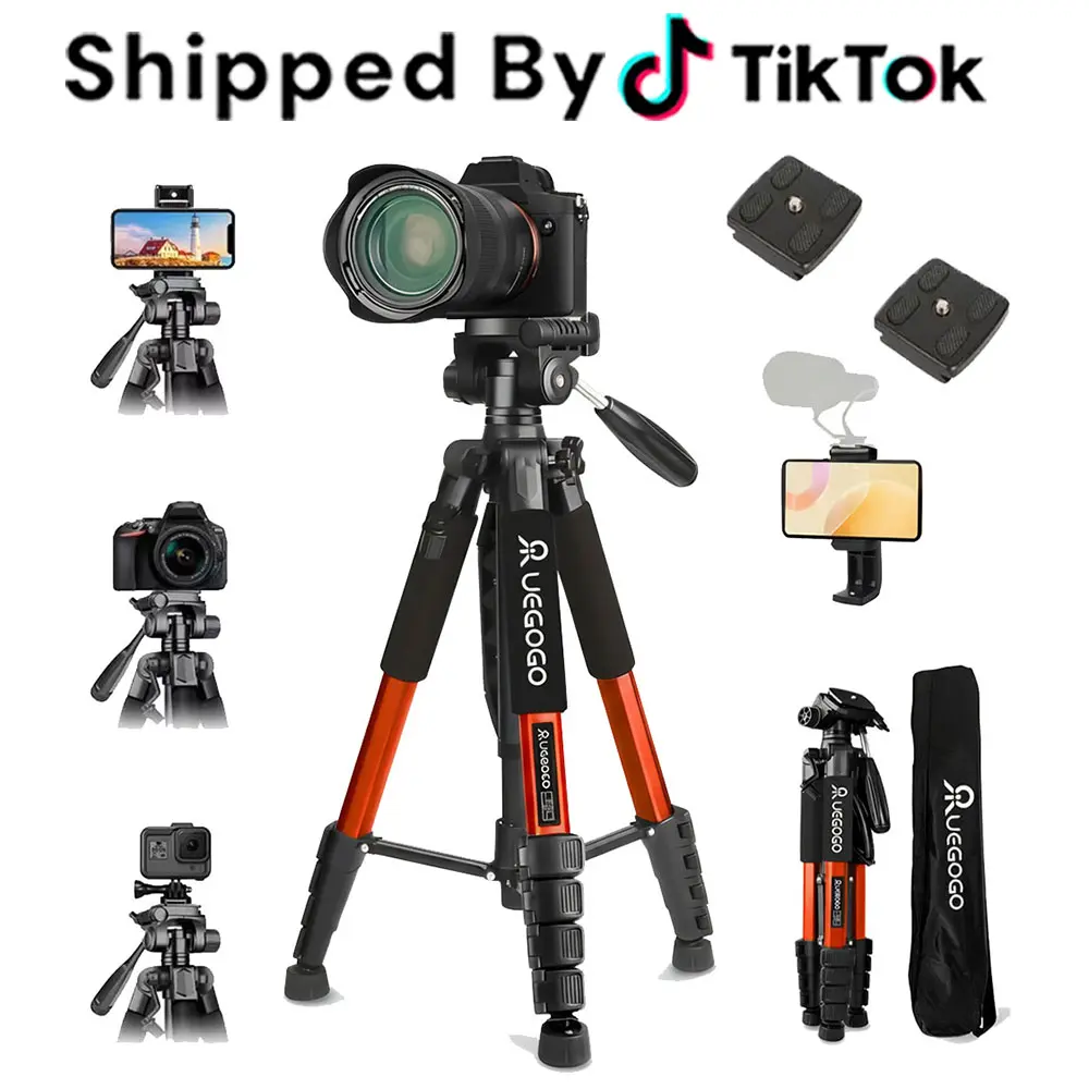74" Heavy Duty Aluminum Camera Tripod with 360° Ball Head, 4-Section Traveler Design, Detachable Smartphone/DSLR/Projector Mount, Adjustable Height, Carry Bag, Streaming Equipment for Outdoor Photography, Vlogging#SummerWins#BackToSchoolDeal
