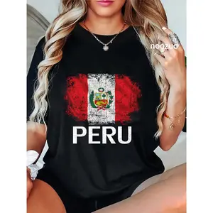 100% Cotton Vintage Peru Flag For Peruvian Gift Men Women T-Shirt