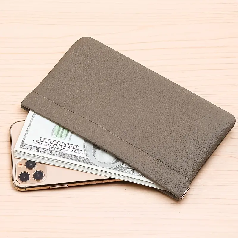 1 minimalist style long wallet with self-locking function, passport, driver's license, ID card slot, headphone cord organizer, portable large daily coin and phone storage bag makeup set bag