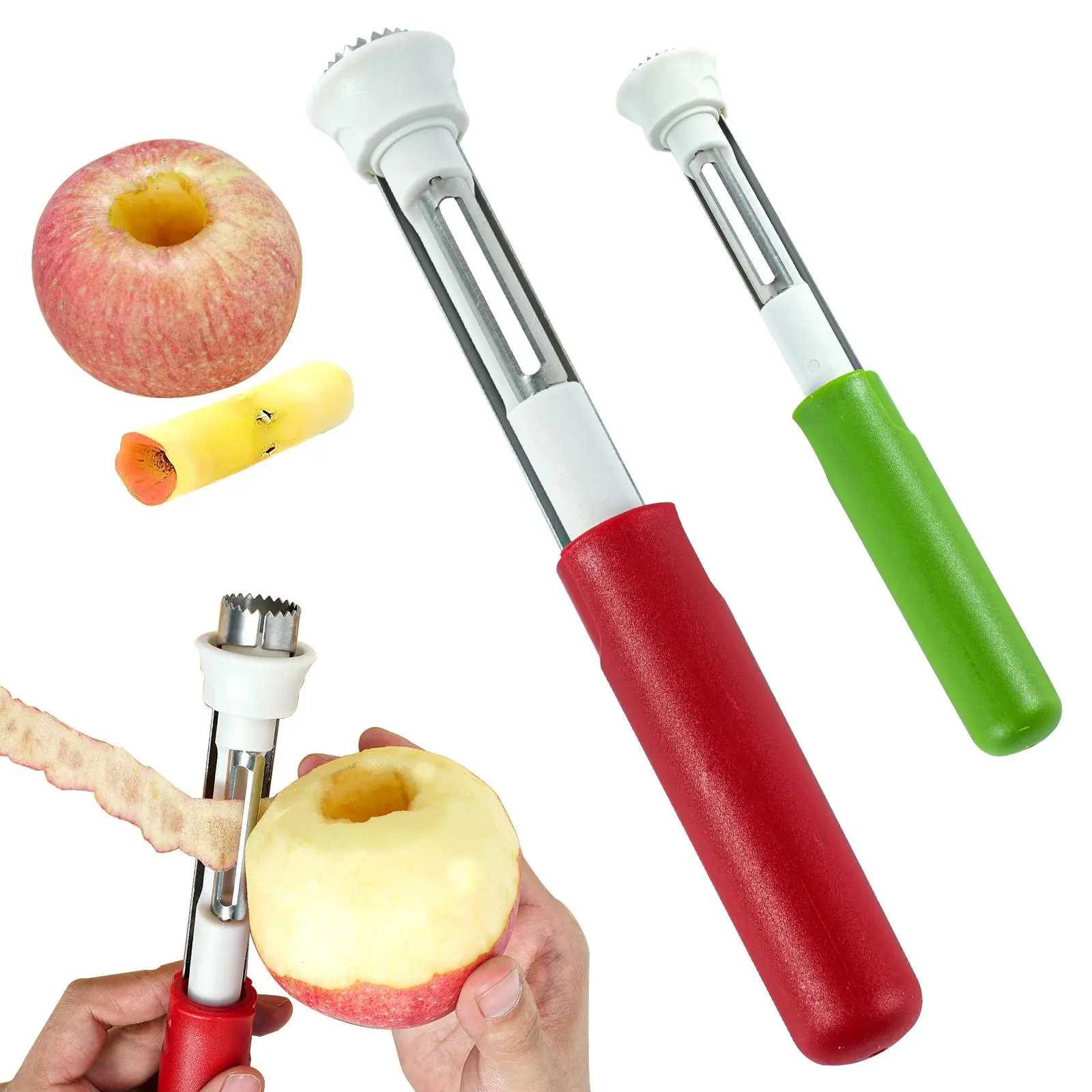 2 in 1 Apple Corer and Peeler, Apple Core Removal Tool, Stainless Steel Fruit Corer, Apple Seed Remover for Cored Apples, Pears, Bell Peppers and Cakes, Kitchen Gadget for Fruit and Vegetable,home essentials