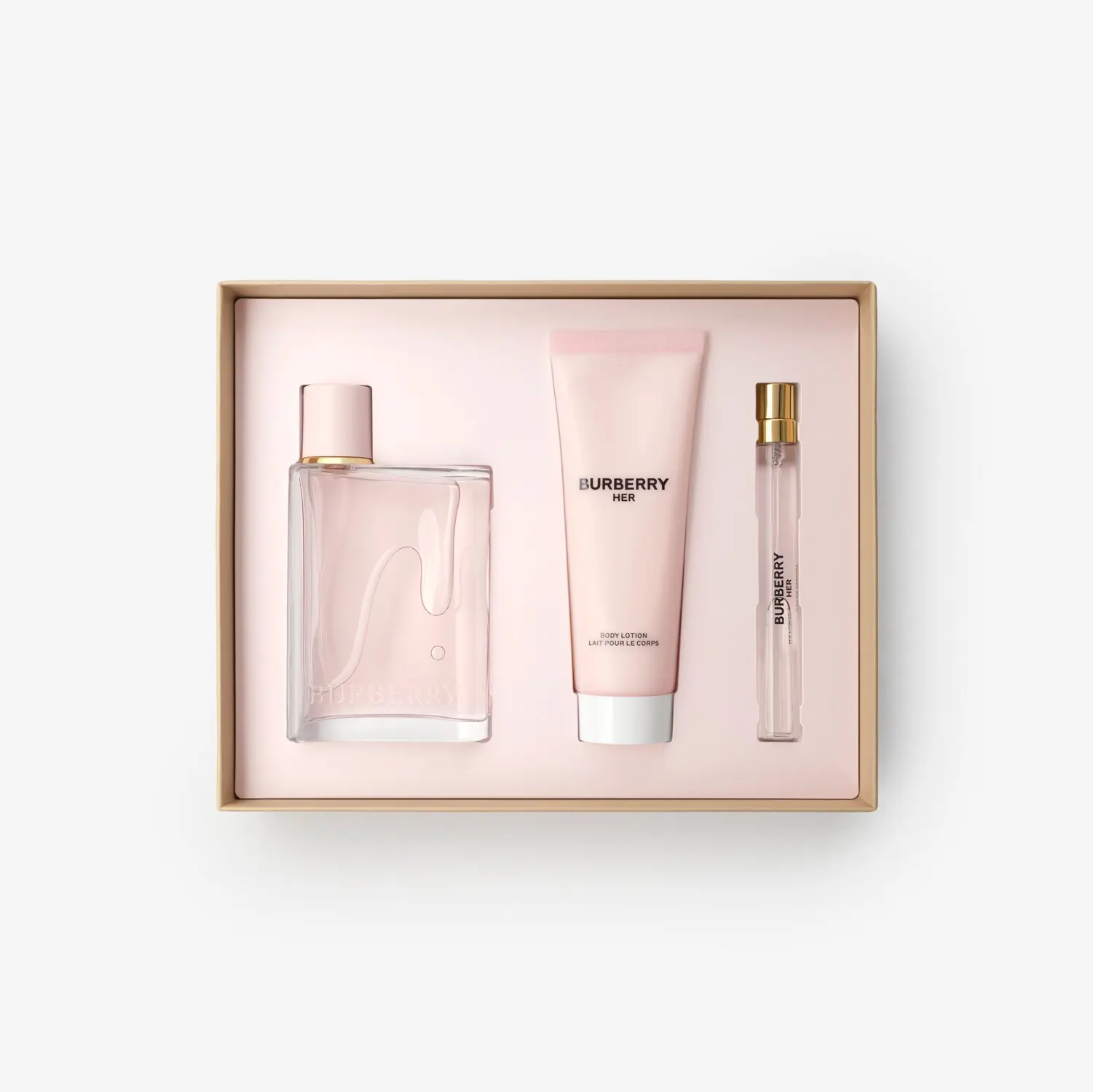 Burberry Her 3Pcs Gift Set (3.3oz EDP Spray +0.33oz EDP Spray +2.5oz B/L ) for WOMEN Fragrance Sets Carefully Picked Scents
