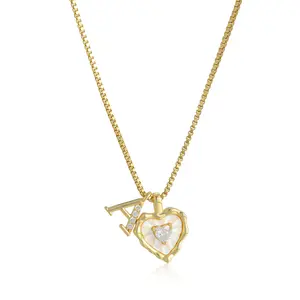 Loyalove Gold Box Chain Scalloped Shell Heart CZ Initial Necklace A–Z Micro Pave Letter Pendant For Valentine's Day gifts