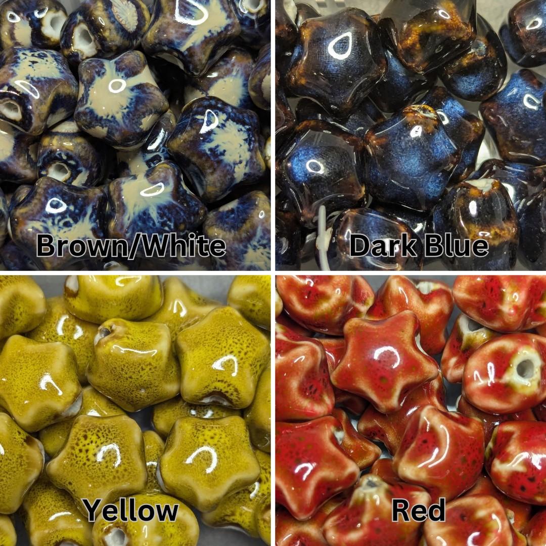 Ceramic Beaded Star Spiral Swirl Y2K Boho Hippie Whimsical Adjustable Black Rope Cord Choker Stacking Necklace jewelry