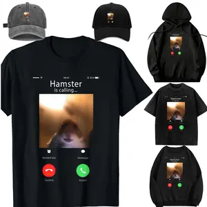 dank Meme Hamster Staring Front Camera Hamster Calling T-Shirt，Casual Sleeve Crew Neck T-shirt, Fashion  Top for Daily Wear，Sweatshirt, Hoodie，Unisex，For children，Family set. Gift. pleasantly surprised