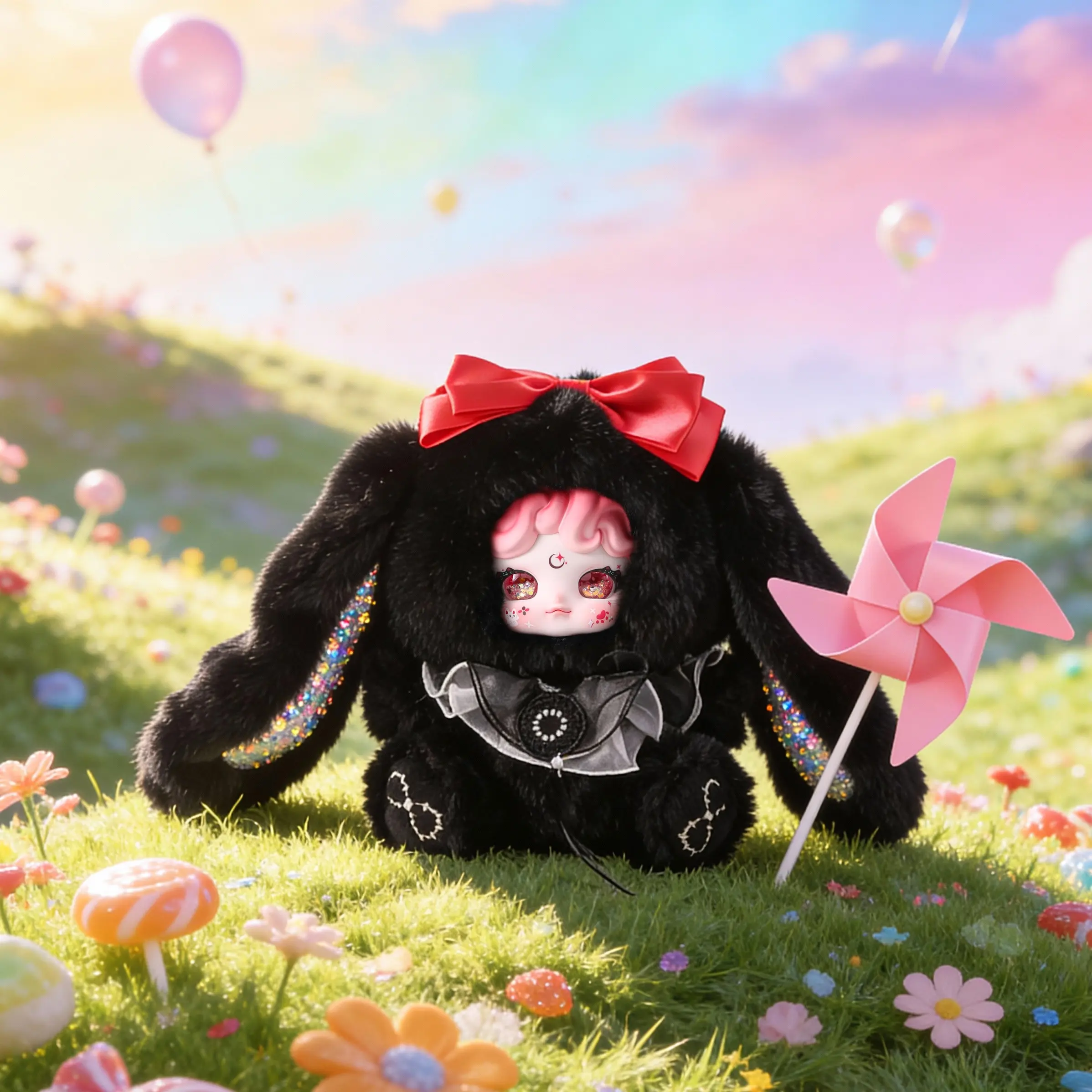 Bella 600% Dream-Catcher Rabbit Series Soft Huggable Stuffed Collectible Plush Blind Box, 6+2 Hidden Styles, Feather-Bead Decor PAP Toys Figurine