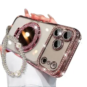 1  Shiny Frame Mirror Stand Phone Case for iPhone 12 to 17 Pro Max Plus HD Clear Full Body Protective Cover with Drop Resistant Design