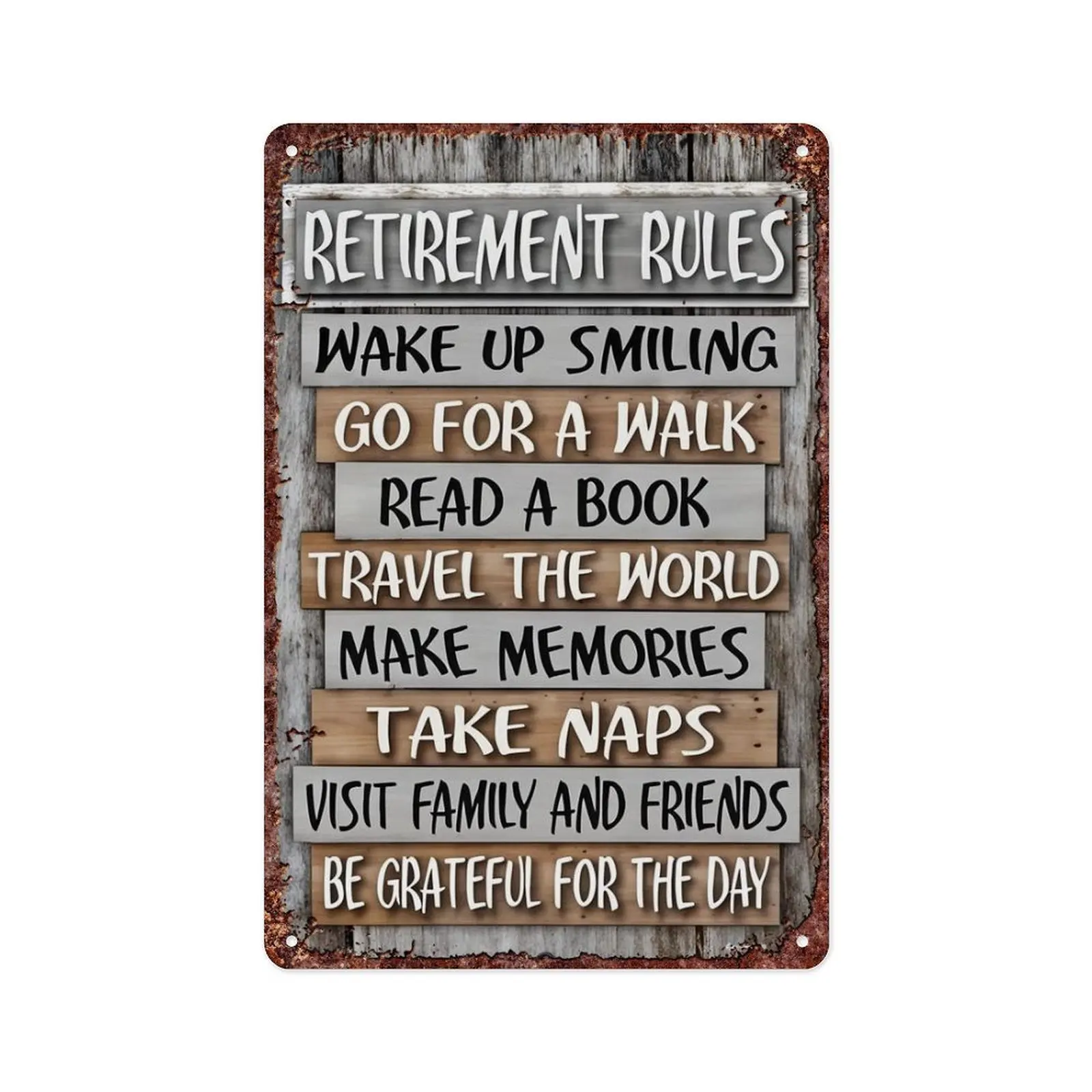 Retirement Rules Aluminium Metal Sign - Fun, Inspirational Wall Decor - Lightweight Indoor-Outdoor Retiree Gift for Retirement Celebrations (8x12 in)
