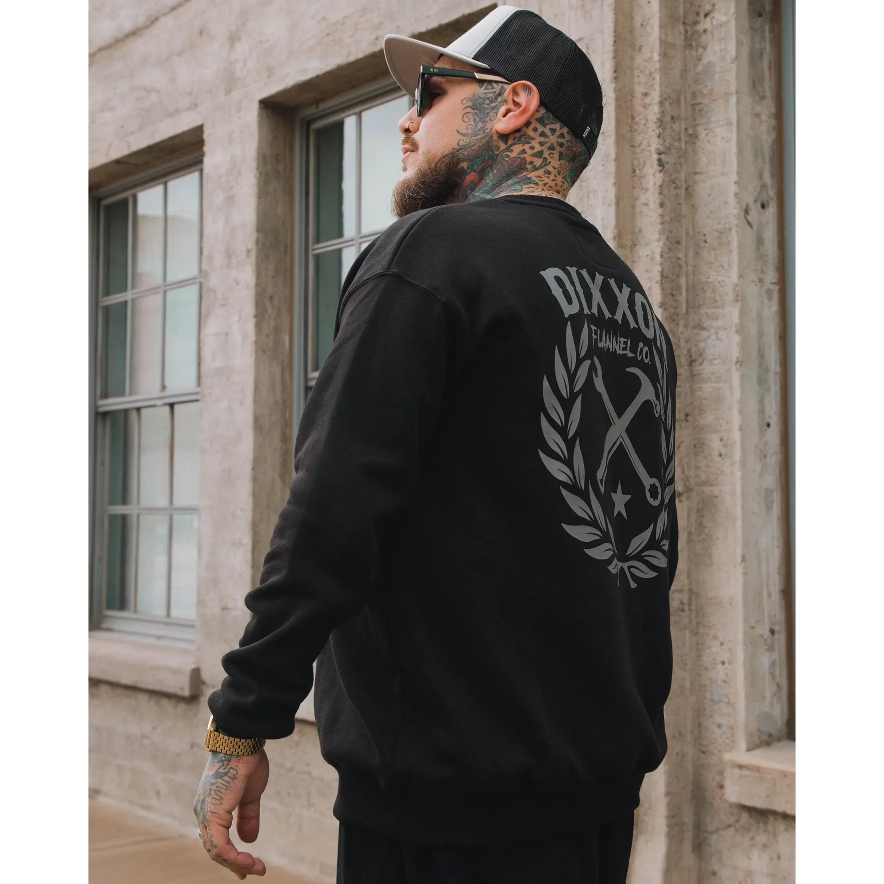 Gray Sketchy Crest Crewneck Sweatshirt - Black