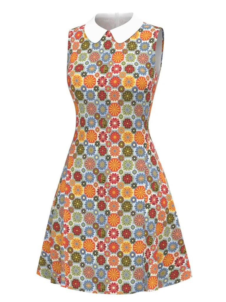ORANGE 1960S DAISY PETER PAN COLLAR DRESS Summer Casual Wear Women Womenswear Sleeveless