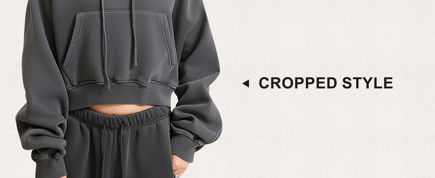 Arssm Women’s Cropped Hoodie – Acid Wash Fleece Lined Oversized Pullover Sweatshirt for Cozy Streetwear & Casual Fall Outfits