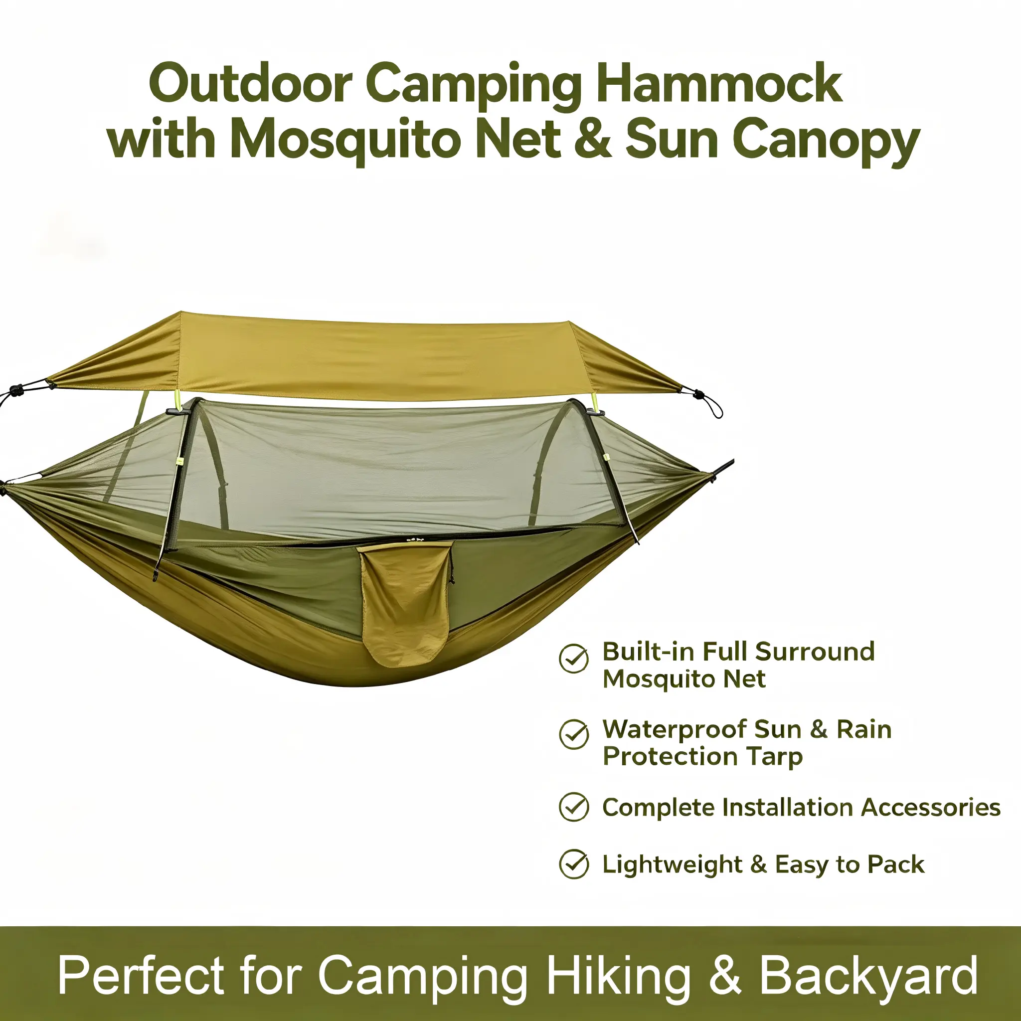 Large Size Camping Hammock with Mosquito Net, Lightweight Portable Double & Single Hammock Tent with 2 Tree Straps, Parachute Nylon Hammock for Outdoor Backpacking Beach Backyard Patio Hiking,