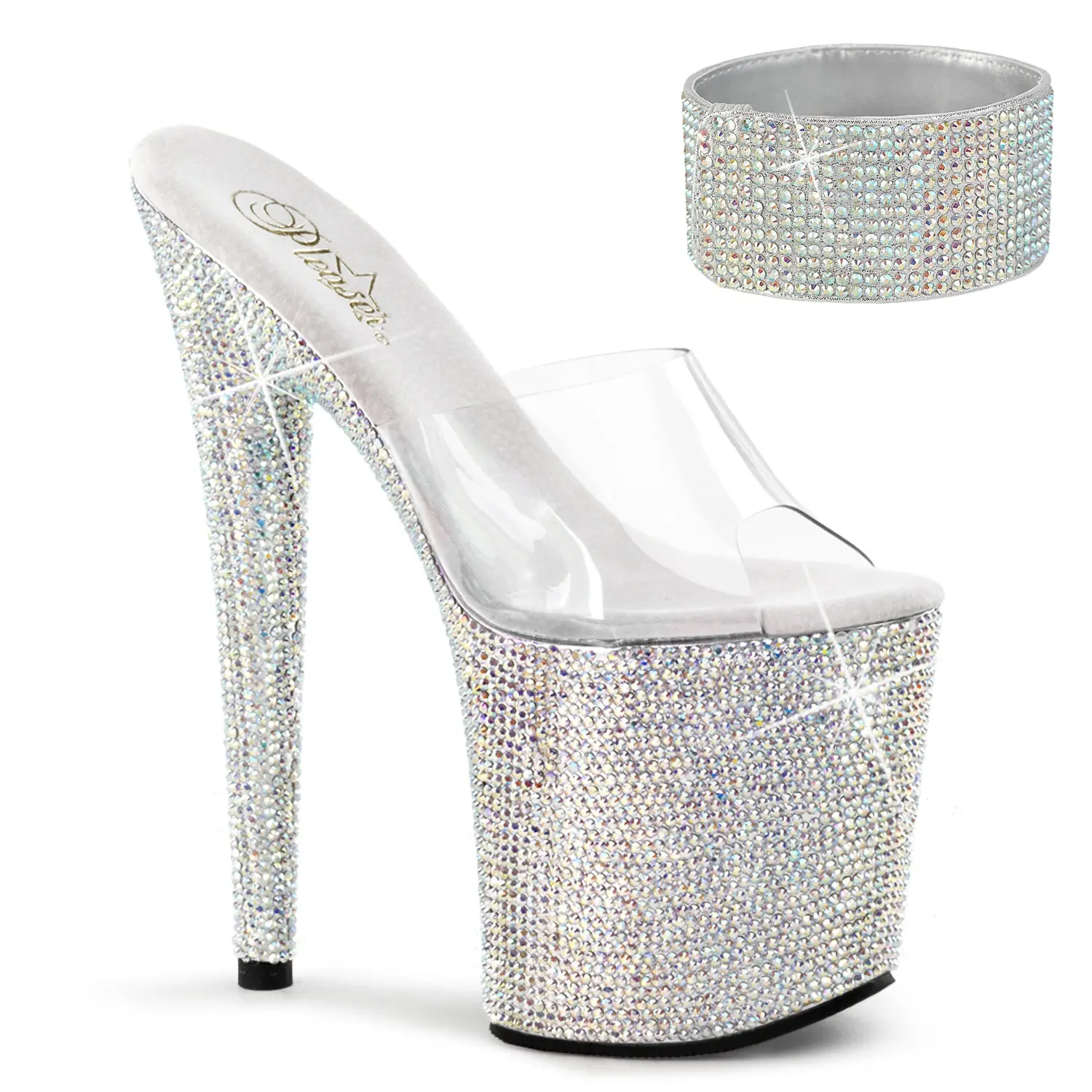 Women's Bejeweled Rhinestone Platform Sandals, 8-Inch Stiletto High Heel with 4-Inch Platform and Detachable Ankle Cuff, Glitz and Glam Party Footwear, Stylish