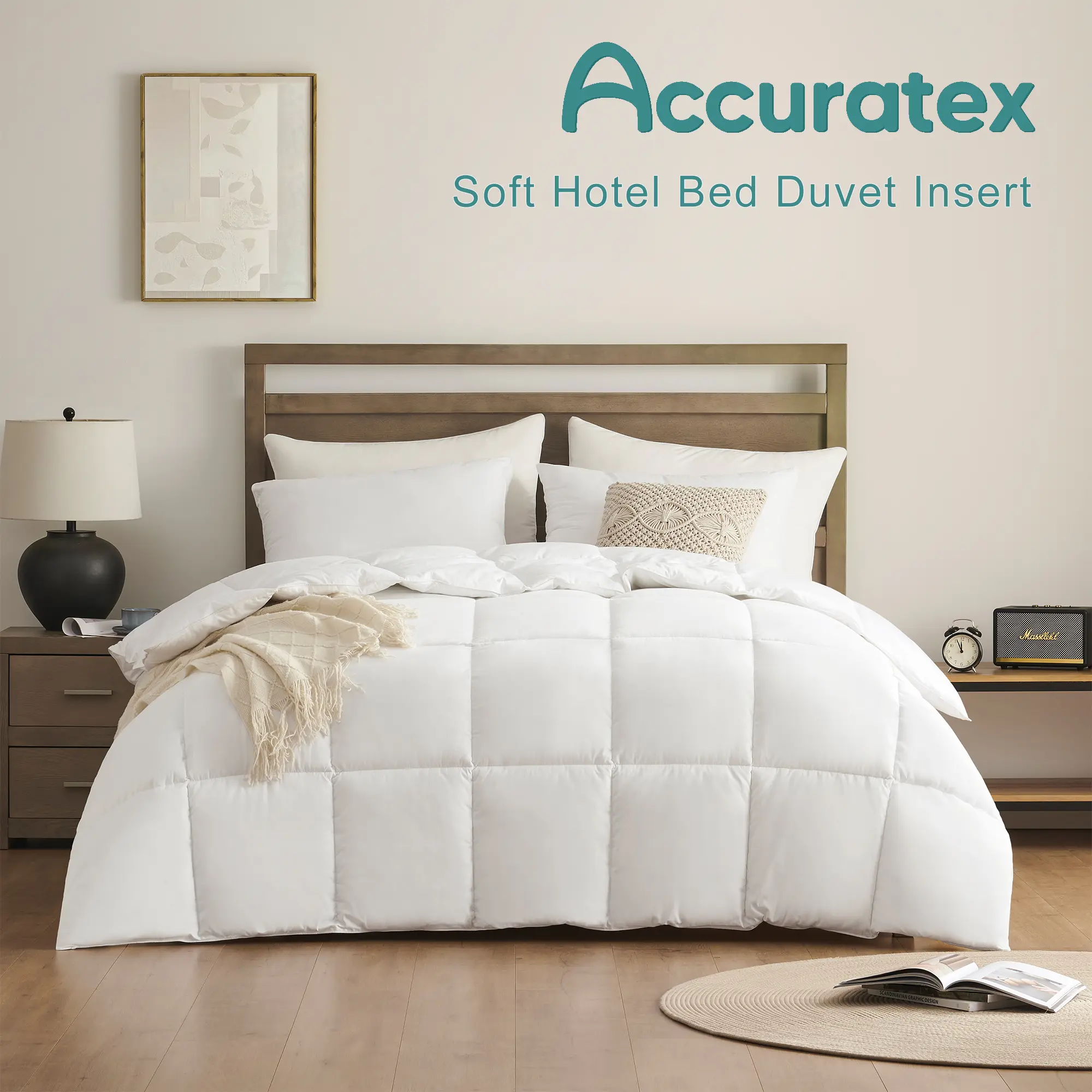 ACCURATEX Duvet Insert Comforter,100% Cotton 400GSM Thick Fluffy Down Alternative Comforter,Breathable Soft White Hotel Bed Duvet Insert with Corner Tabs