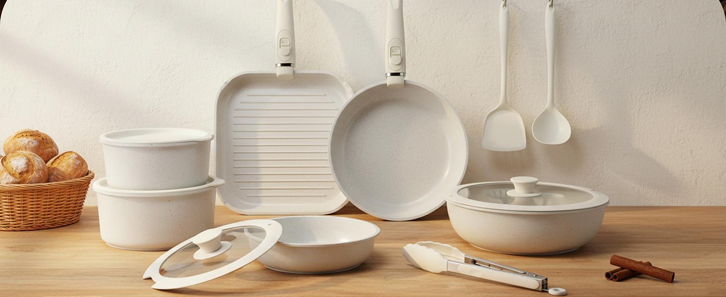 【Top Seller】USELUCK 20 Pcs Detachable Handle Non-Stick Cookware Set with Stackable Pots and Pans, Oven Safe, Healthy RV Set with Frying Induction Lids Kitchenware