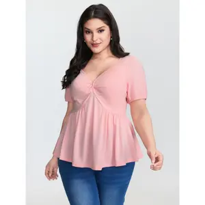【Summer Turn-Up】【Essential】BlOOMCHIC Plus Size Twist Front Stretchy Waist Flared Blouse [M-6X] 2026 Summer Pick for Mother's Day Swimweek,Spotlight,Summer wins,Deals for you days