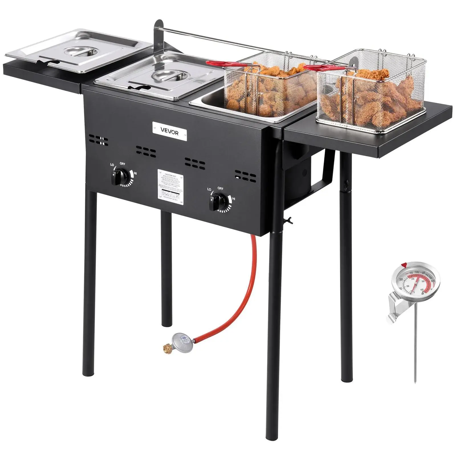 【Backtoschool】VEVOR Outdoor Propane Deep Fryer,  Dual-Tank 8QTx2 Commercial Fryer, Stainless Steel Cooker with Foldable Platform, Dual Basket, and Heat Adjustment, Floor Standing Fryers for Restaurant Home Snack Bar