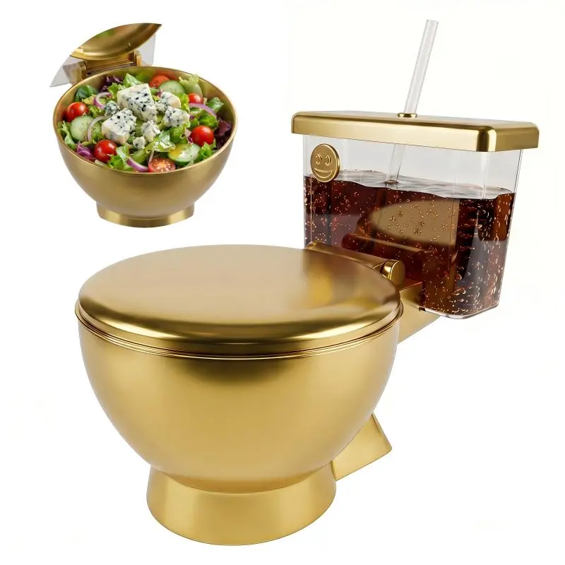 2-in-1 Ramen Bowl, Funny Toilet Shape with Detachable Drink Compartment, Emoji Salad Bowl for Prank Toy, Special Toy – Drink Compartment + Stainless Steel Noodle Bowl, Creative Gift Idea for Ramen Lovers – Special Gift