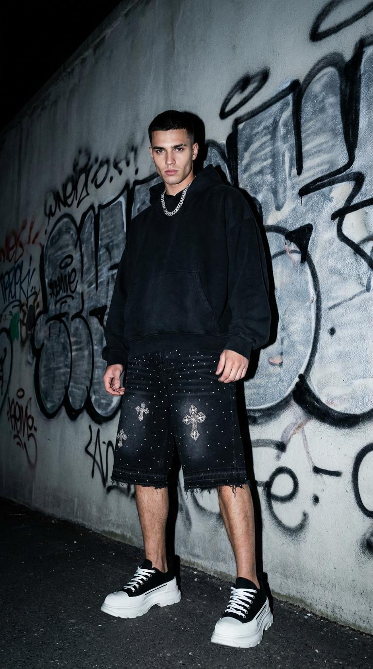 Sopula Studio Men's Hiphop Cross Hot Diamond Jorts Denim Shorts SpringStatements