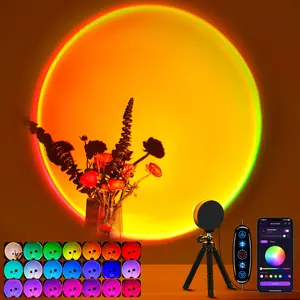 ISUNMEA Sunset Lamp Projector Multicolor Changing LED Projection Lamp,Switch Button and APP Control 360 Degree Rotation Sunlight Lamp for Bedroom, Photography, Party, Tiktok Live, Room Decor