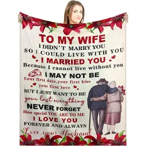 To My Wife Flannel Blanket - Premium Flannel Material Soft Warm Romantic Throw for Wedding Anniversary Valentine's Day Birthday Mother's Day Christmas Gift from Husband