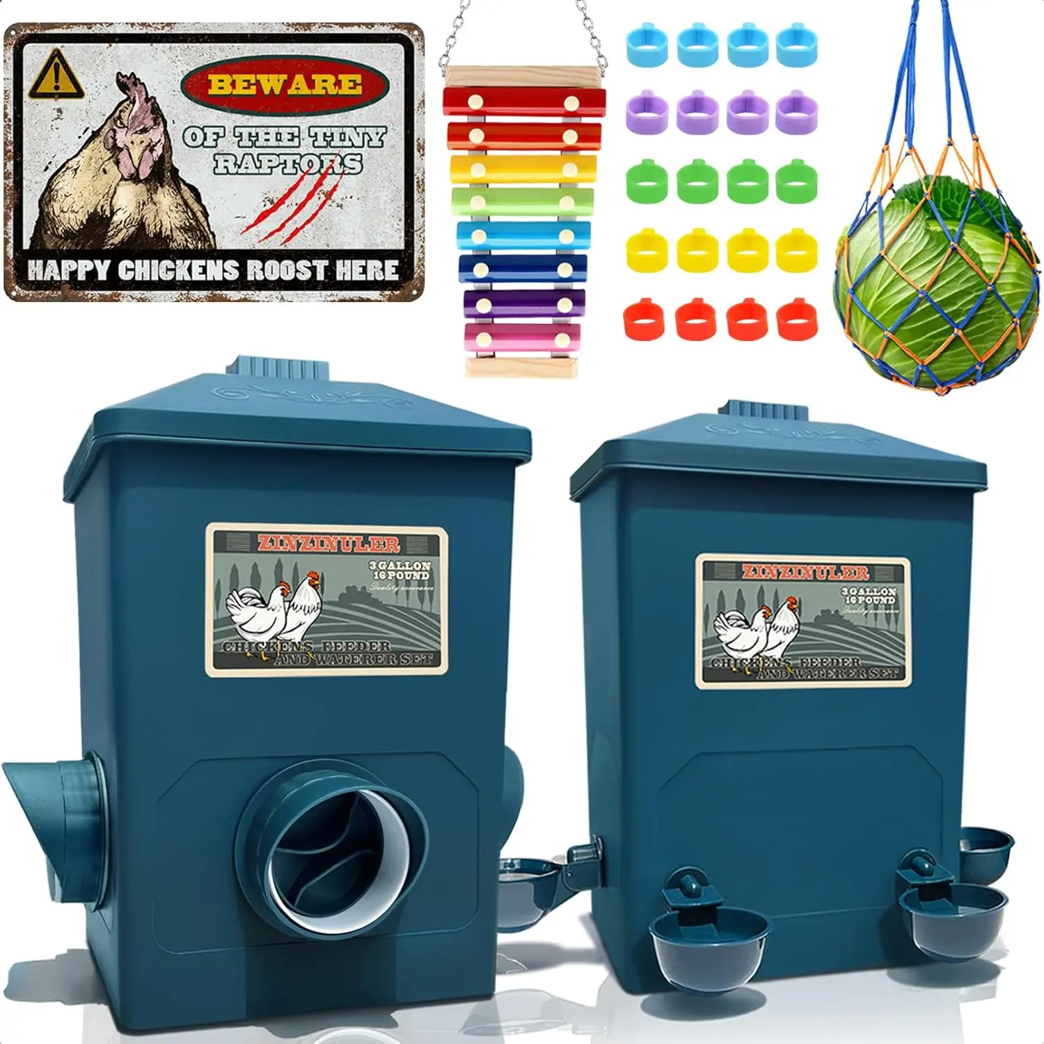Automatic Port Chicken Feeder and Cup Waterer Set - Chicken Coop Accessories, No Waste Poultry Feeder, 3 Gallon/16 Pounds,camping essentials