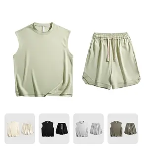Contemporary Sleeveless Outfit for Men - Relaxed Fit Tank Top with Curved Hem Shorts for Versatile Everyday Style