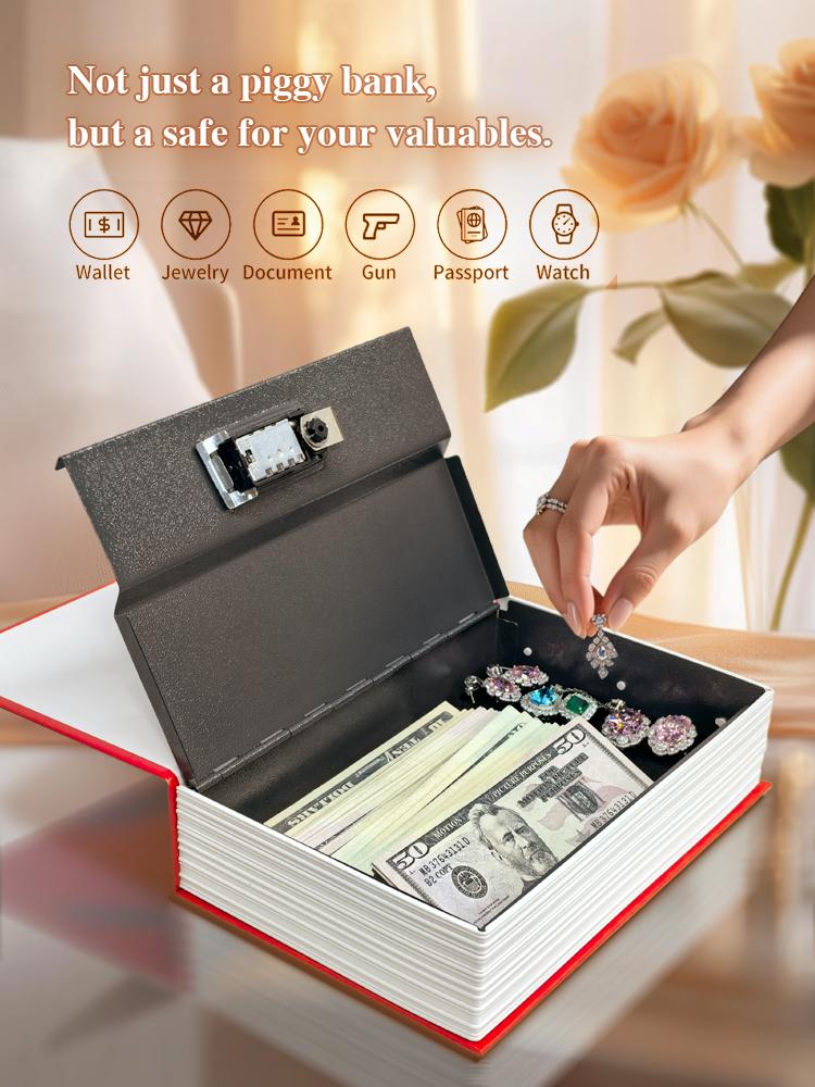 Hidden Book Safe Dictionary Secret Storage Box with Combination Lock for Cash Jewelry Valuables Home Office  Money Box Vault Safe Box Safe Deposit Box Decor Metal Lightweight Safety Ornaments fathersdaygift Travel Portable Safe